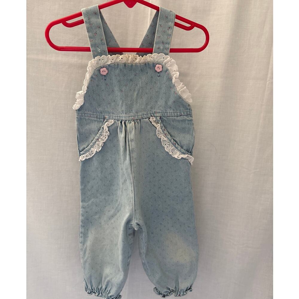 Tiny Tots Vintage Floral Denim Bubble Overalls Size 24 Months
